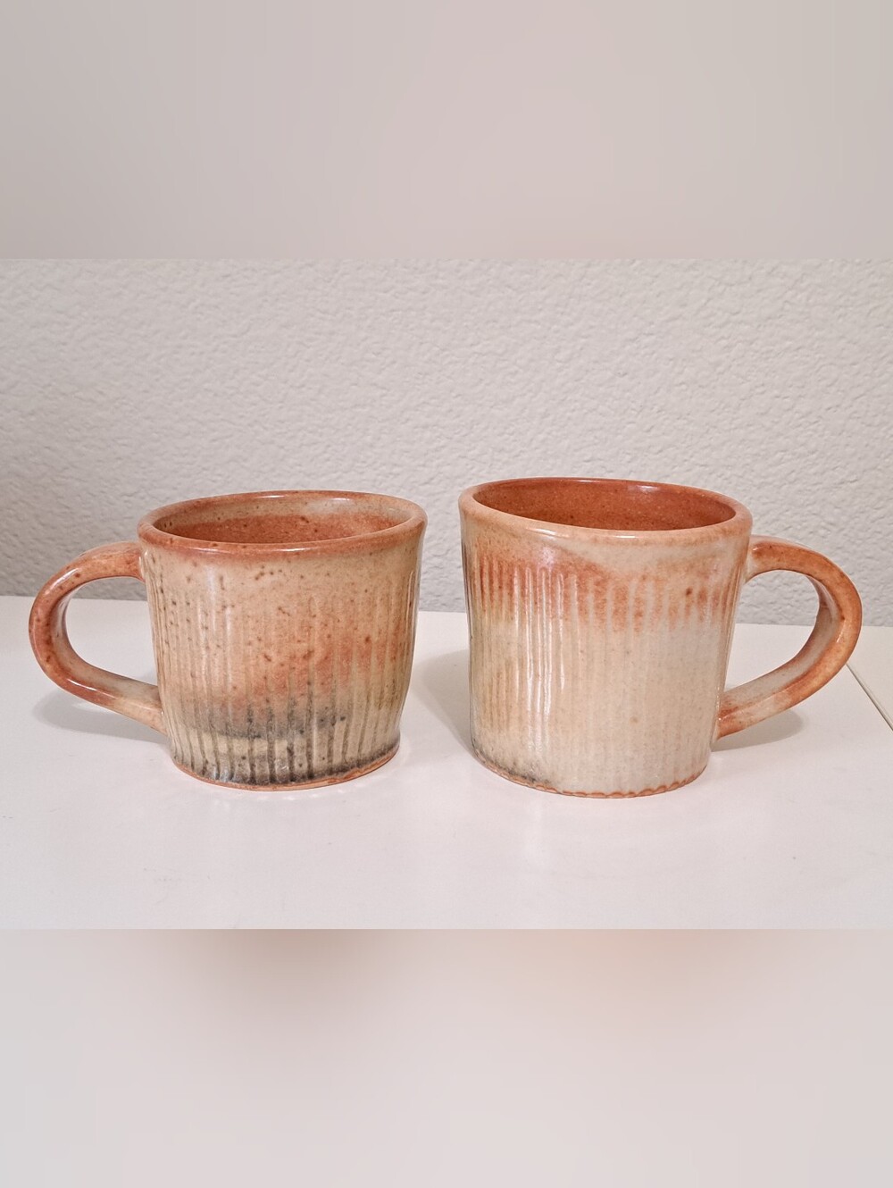 Studio Art Pottery Ribbed Coffee Mugs Set of 2